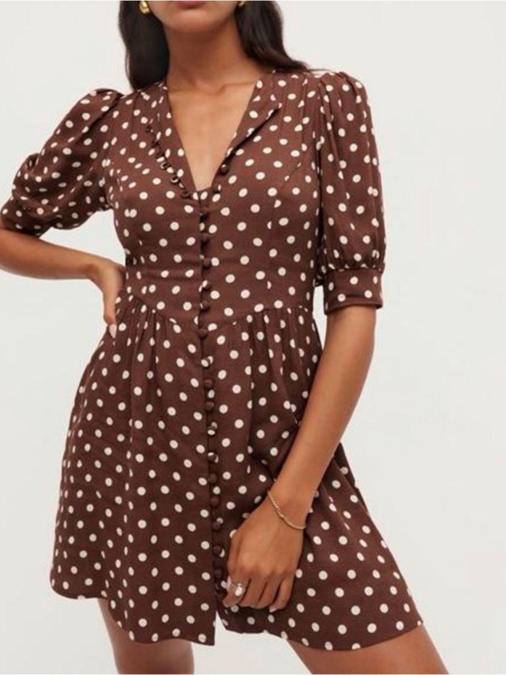 REFORMATION Laylin Polka Dot Brown Milk Chocolate Minidress Size 8